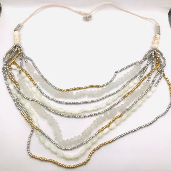 Natural Stone Layered Silver and Gold Necklace - Picture 1 of 6